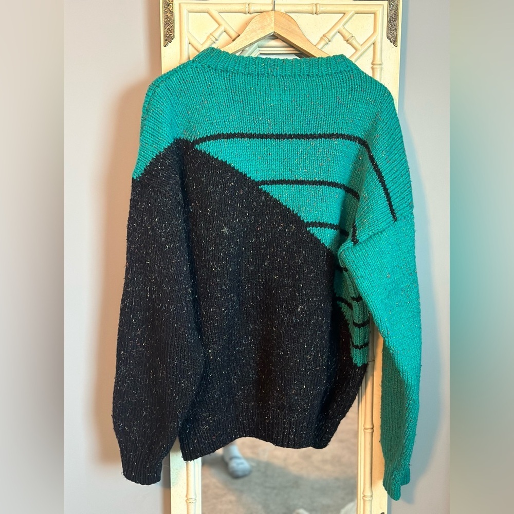 Oversized unisex thick knit wool crewneck vintage cabincore sweater PTP 27 - Picture 7 of 8